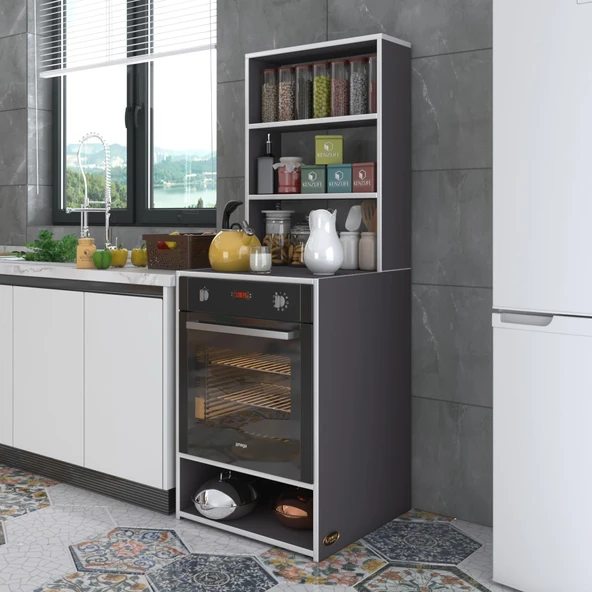 Kenzlife ankastre fırın dolabı canfeza gri 165*60*56 mutfak raflı ürün görseli 1