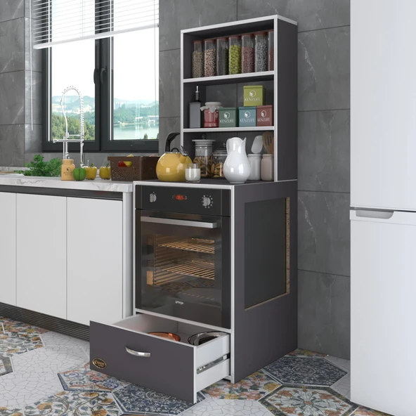 Kenzlife ankastre fırın dolabı gönül gri 165*60*56 mutfak çekmeceli ürün görseli 1