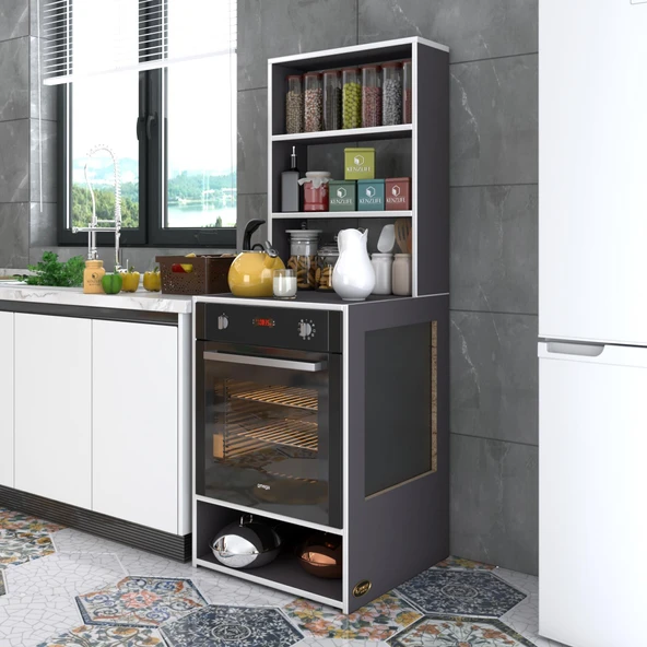 Kenzlife ankastre fırın dolabı ismihan gri 165*60*56 mutfak raflı ürün görseli 1