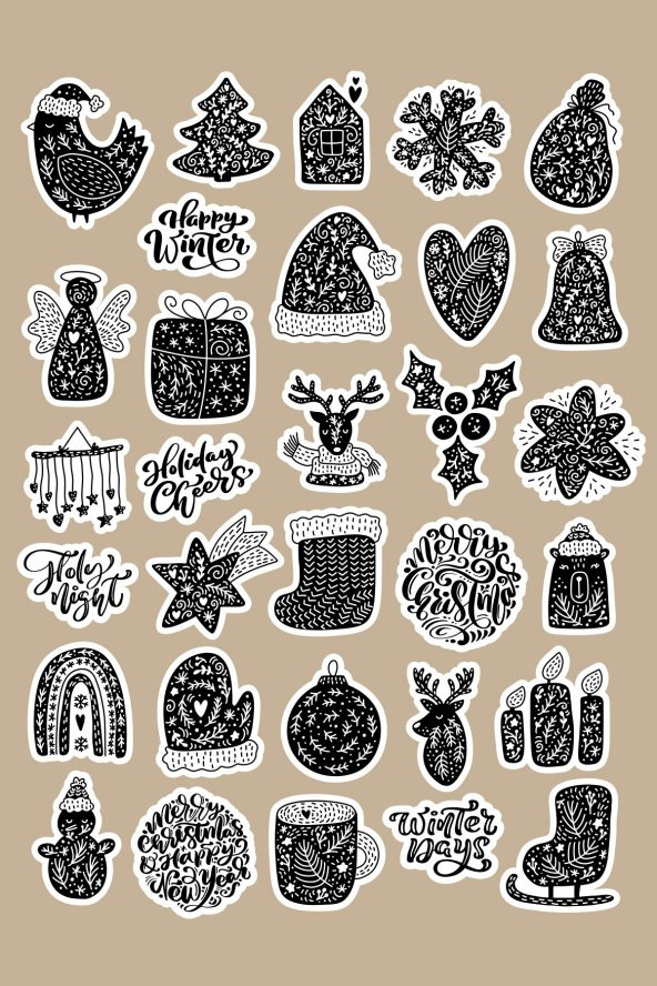 30 Adet Yılbaşı Christmas JDM Araba Stickers Motor Bisiklet Laptop Sticker Etiket Çıkartma Siyah ürün görseli 1