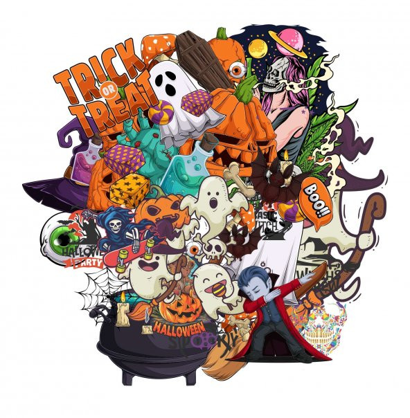 Sticker Master 60 Parça Halloween Sticker Etiket Çıkartma Pc Laptop Araba Oto Motor Ortalama 8-10 Cm ürün görseli 1