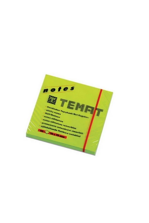 Temat Yapışkanlı Not Kağıdı 75x75 MM Fosforlu Yeşil Yapışkanlı Post-it ürün görseli 1