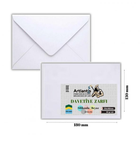 Zarf 13x18 Davetiye Zarfı Beyaz 250li 1 Paket Artlantis Beyaz Davetiye Zarfı 13*18 250 li 1 Paket ürün görseli 1