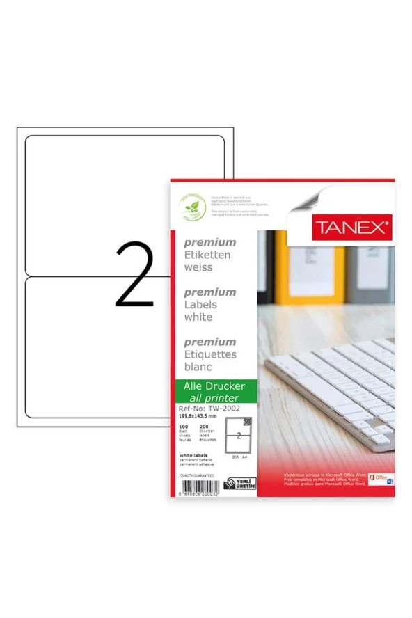 Tanex Lazer Etiket 100 Yaprak 199.6x143.5 mm Lazer Yazıcı Etiketi ürün görseli 1