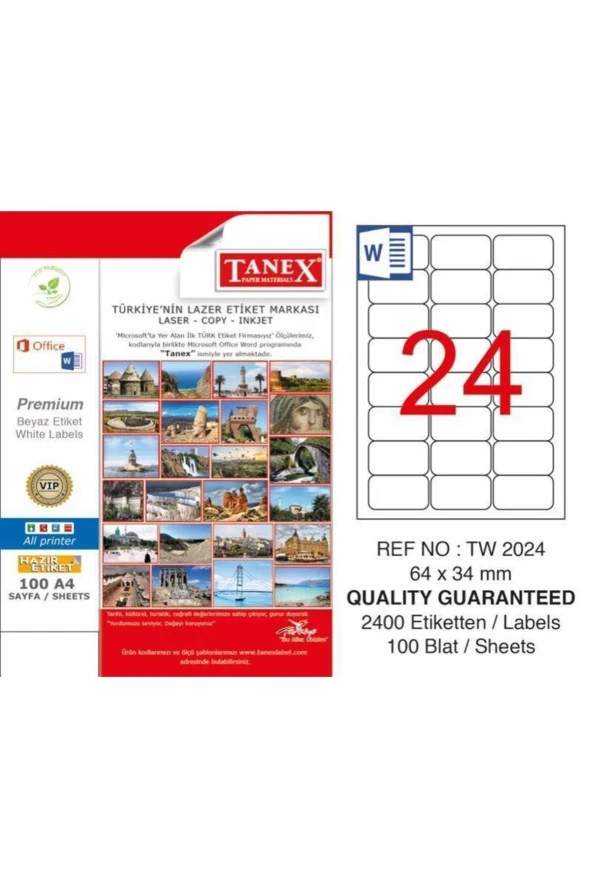 Tanex Lazer Etiket 100 Yaprak 64x34 mm Lazer Yazıcı Etiketi ürün görseli 1