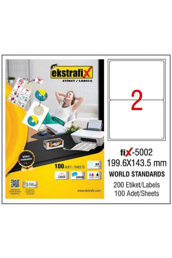 Ekstrafix Laser Etiket 100 YP 199.6x143.5 Laser-Copy-Inkjet FİX-5002 ürün görseli 1