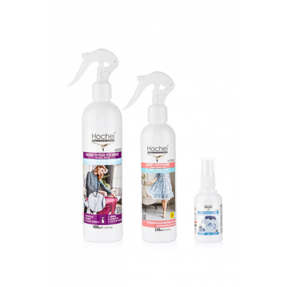 Hochei PAKET-4 Ütüsüz Ütü-Antistatik Sprey-İpeksi Ütü Spreyi 3' lü ürün seti ( 400ml-250ml-70ml ) ürün görseli 1