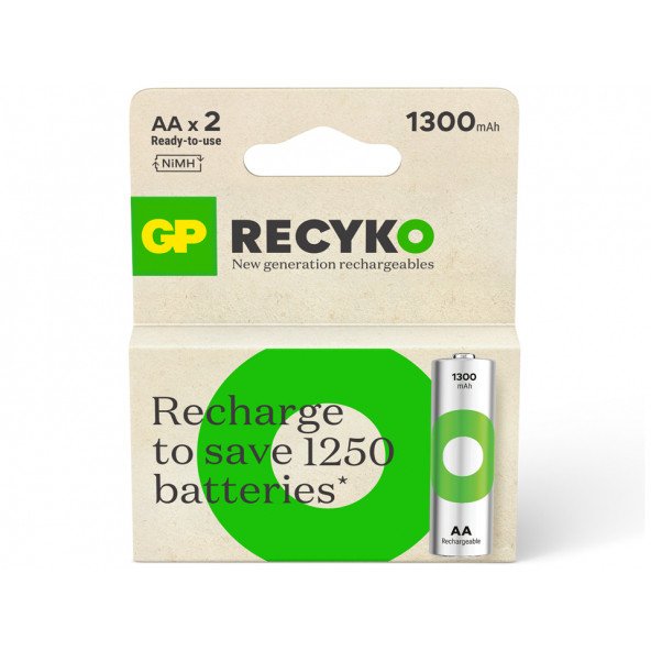 Gp Batteries Recyko 1300 Aa Kalem Ni-Mh Şarjlı Pil 1.2 Volt 2Li Kart ürün görseli 1