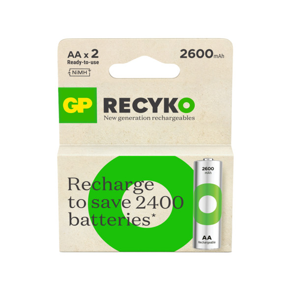 GP Batteries ReCyko 2700 AA Kalem Ni-Mh Şarjlı Pil 1.2 Volt 2Li Kart ürün görseli 1
