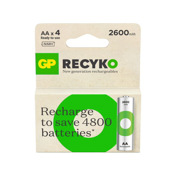 GP Batteries ReCyko 2700 AA Kalem Ni-MH Şarjlı Pil'' 1.2 Volt'' 4lü Kart ürün görseli 1