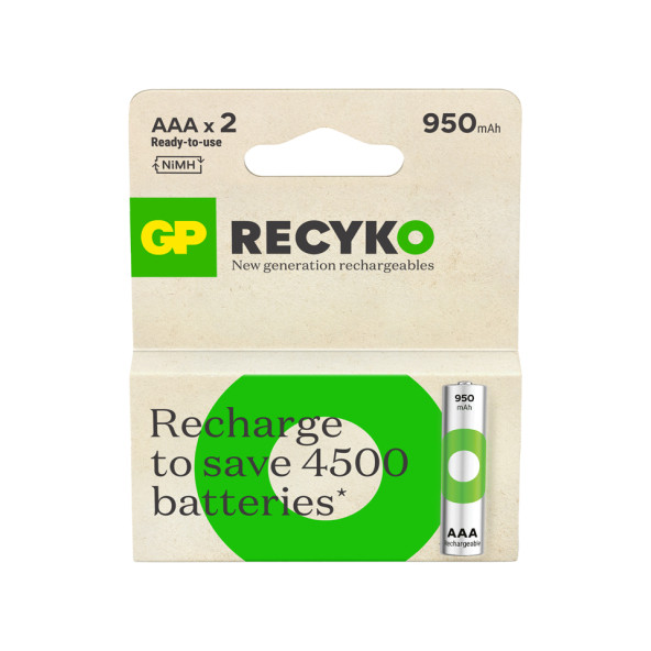 GP Batteries ReCyko 950 AAA İnce Kalem Ni-Mh Şarjlı Pil 1.2 Volt 2li Kart ürün görseli 1