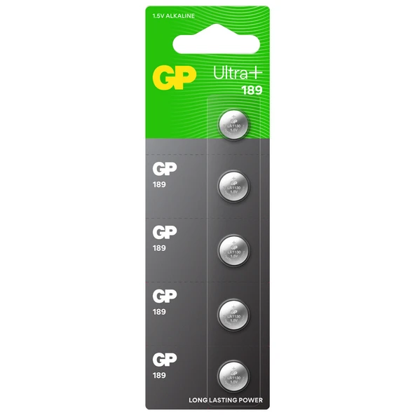 GP Batteries 189 Ultra Plus Lr54/189/V10Ga Boy Alkalin Düğme Pil, 1.5 Volt, 5'li Kart ürün görseli 1