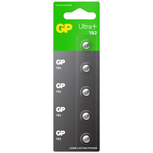 GP Batteries 192 Ultra Plus LR41/192/V3GA Boy Alkalin Düğme Pil, 1.5 Volt, 5'li Kart ürün görseli 1