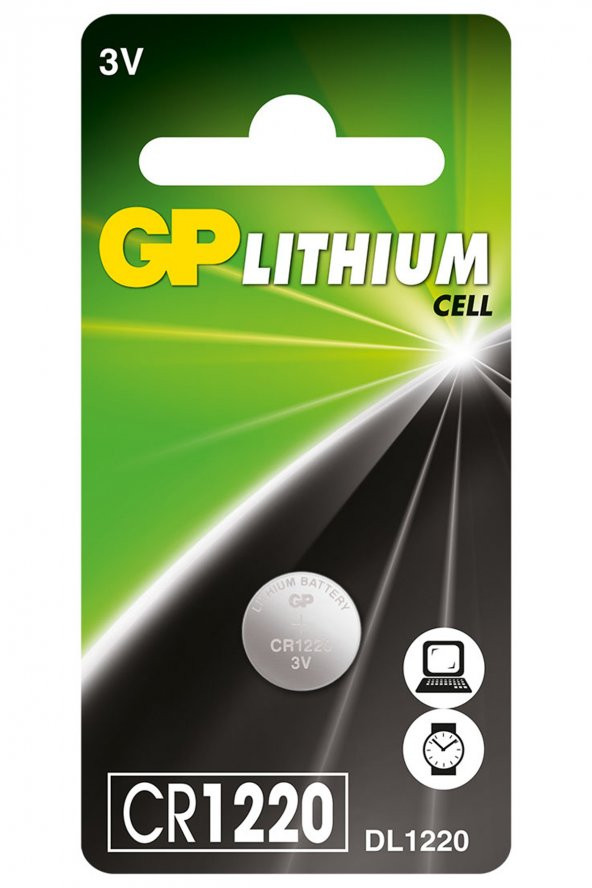 GP Batteries CR1220 1220 Boy Lityum Düğme Pil 3 Volt Tekli Kart ürün görseli 1