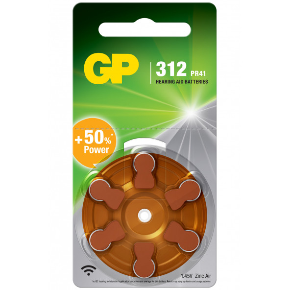 GP Batteries GPZA312 DA312/AC312/ZA312 Boy İşitme Cihazı Kulaklık Pili 1.45 Volt 6Lı Kart ürün görseli 1