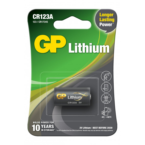 GP Batteries GPCR123A DL123A/CR123A Boy Lityum Pil 3 Volt Tekli Kart ürün görseli 1