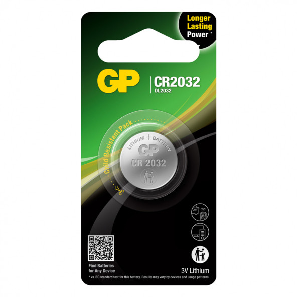 GP Batteries CR2032 2032 Boy Lityum Düğme Pil 3 Volt Tekli Kart ürün görseli 1