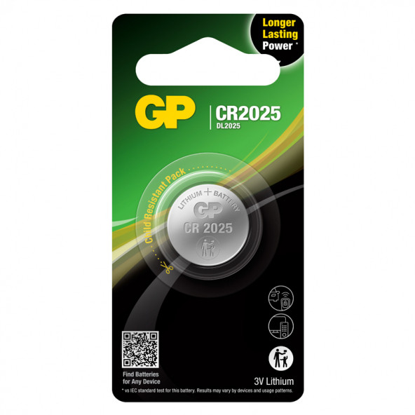 GP Batteries CR2025 2025 Boy Lityum Düğme Pil 3 Volt Tekli Kart ürün görseli 1