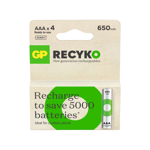 Gp Batteries Recyko 650 Aaa İnce Kalem Ni-Mh Şarjlı Pil 1.2 Volt 4Lü Kart ürün görseli 1