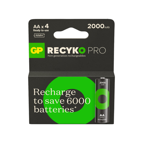 Gp Batteries Recyko Pro Aa Kalem 2000 Mah Ni-Mh Şarjlı Pil 1.2 Volt 4Lü Kart ürün görseli 1