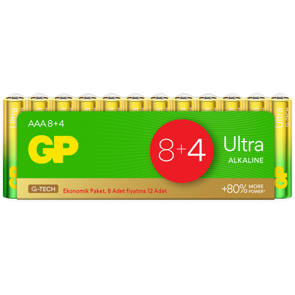 GP Batteries G-TECH Ultra Alkalin İnce LR03 - AAA Boy 1.5V Pil 12'li Shrink ürün görseli 1