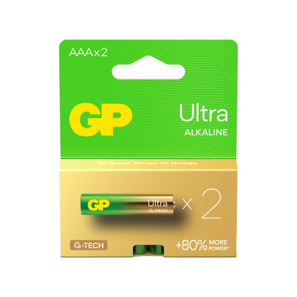 GP G-TECH Ultra Alkalin İnce LR03 - AAA Boy 1.5V Pil 2'li Kart ürün görseli 1