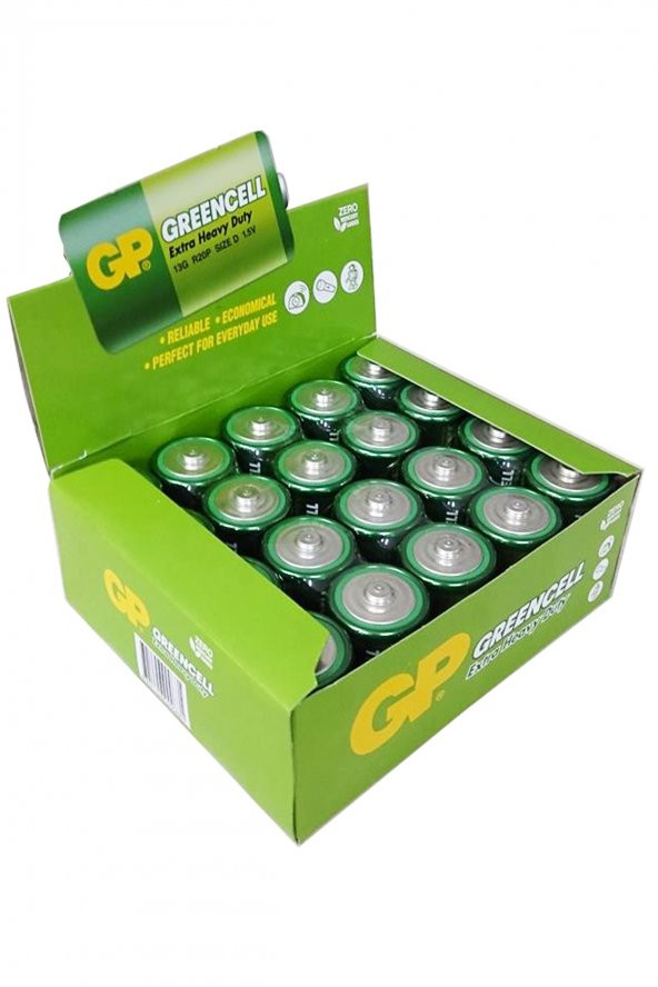 GP Batteries GP13G Greencell R20P/1250/D Boy Kalın Pil 1.5 Volt 20Li Kutu ürün görseli 1