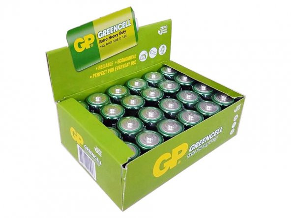 Gp Batteries Gp14G Greencell R14P/1235/C Boy Orta Pil 1.5 Volt 24Lü Kutu ürün görseli 1