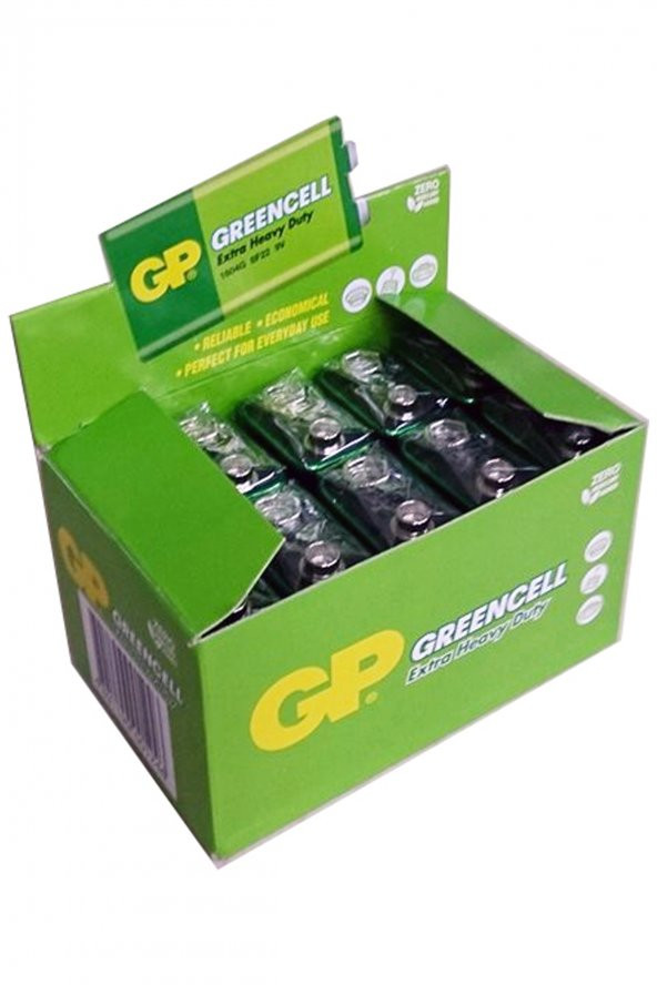 GP Batteries GP1604G Greencell 6F22/1222/9V Pil, 9 Volt, 10lu Kutu ürün görseli 1