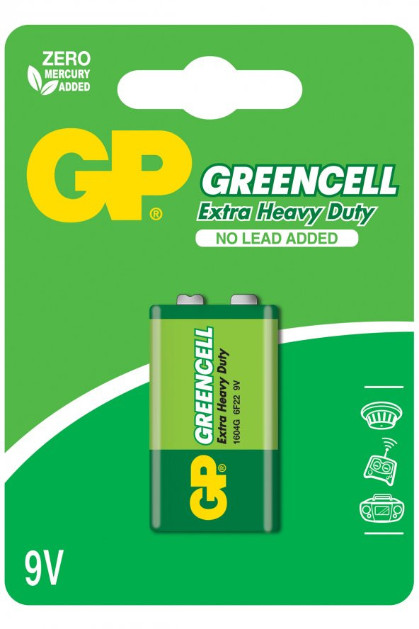 GP Batteries GP1604G Greencell 6F22/1222/9V Pil 9 Volt Tekli Kart ürün görseli 1