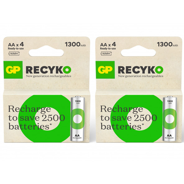 GP ReCyko 1300 Serisi AA Kalem 8li Şarj Edilebilir Pil ürün görseli 1