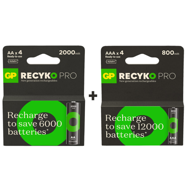GP ReCyko Pro 2000 mAh 4lü AA Kalem  GP ReCyko Pro 800 mAh 4lü AAA İnce Kalem ürün görseli 1