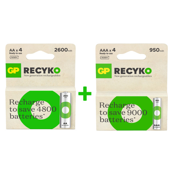 GP ReCyko 2700 Serisi 4lü AA Kalem  GP ReCyko 1000 Serisi 4lü AAA İnce Kalem ürün görseli 1