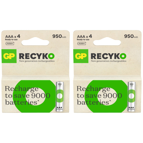 Gp Recyko 1000 Serisi Aaa İnce Kalem 8Li Şarj Edilebilir Pil ürün görseli 1