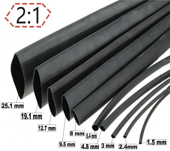Isı ile 2/1 Daralan Makaron 18 mm - Siyah - 100 Metre ürün görseli 1