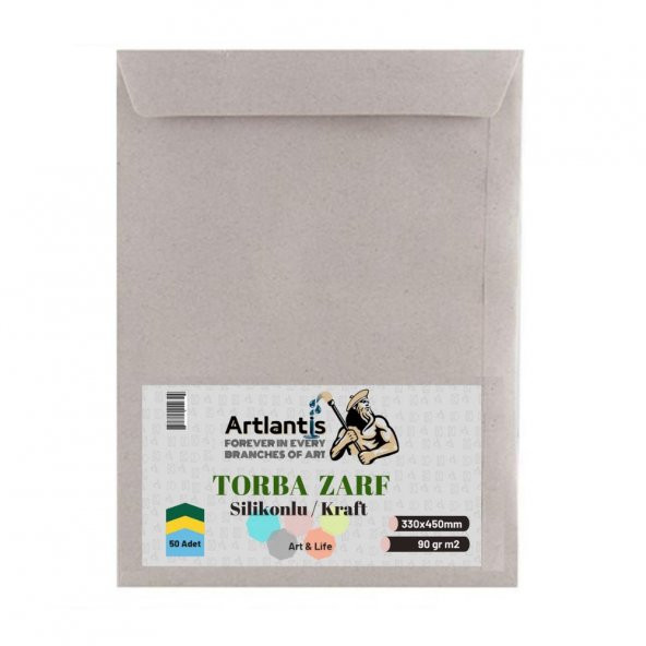 Torba Zarf 33x45 Cm Kraft 90 Gr Silikonlu 50li 1 Paket Artlantis 330*450 Mm Torba Zarf Kraft 50 li 1 Paket ürün görseli 1