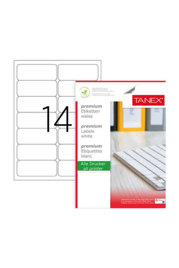 Tanex Lazer Etiket 100 Yaprak 99.1 x 38.1 Mm Lazer Yazıcı Etiketi ürün görseli 1