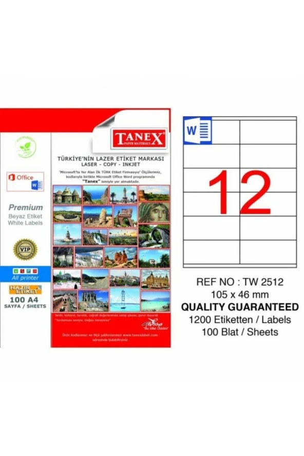 Tanex Lazer Etiket 100 Yaprak 105 x 46 Mm Lazer Yazıcı Etiketi ürün görseli 1