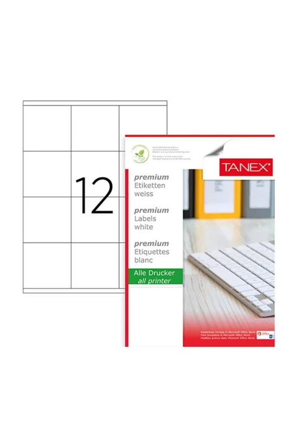 Tanex Lazer Etiket 100 Yaprak 105x48 Mm Lazer Yazıcı Etiketi ürün görseli 1