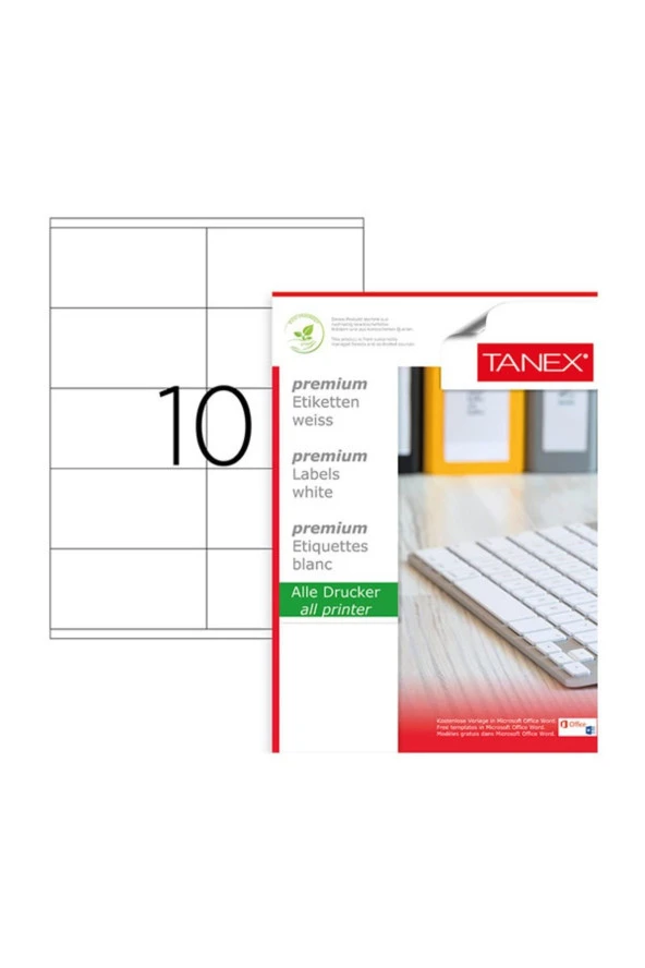 Tanex Lazer Etiket 100 Yaprak 105x56 Mm Lazer Yazıcı Etiketi ürün görseli 1