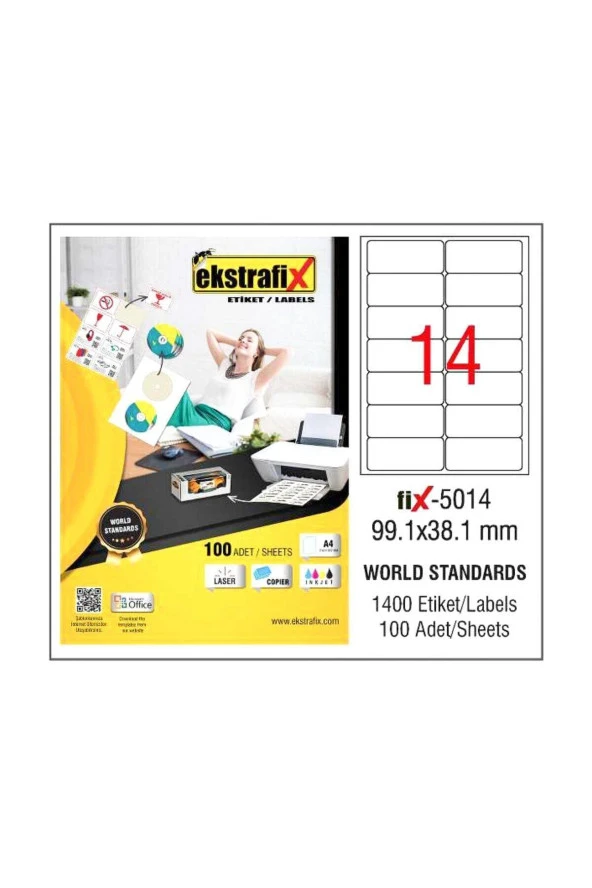 Ekstrafix Lazer Etiket 100 Yaprak 99.1 x 38.1 Mm Lazer Yazıcı Etiketi ürün görseli 1
