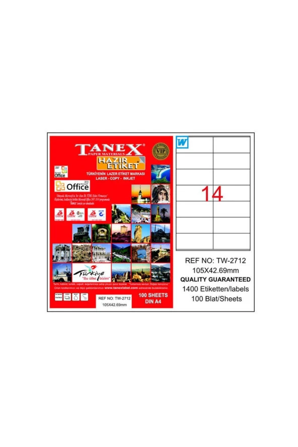 Tanex Lazer Etiket 100 Yaprak 105 x 42.69 Mm Lazer Yazıcı Etiketi ürün görseli 1