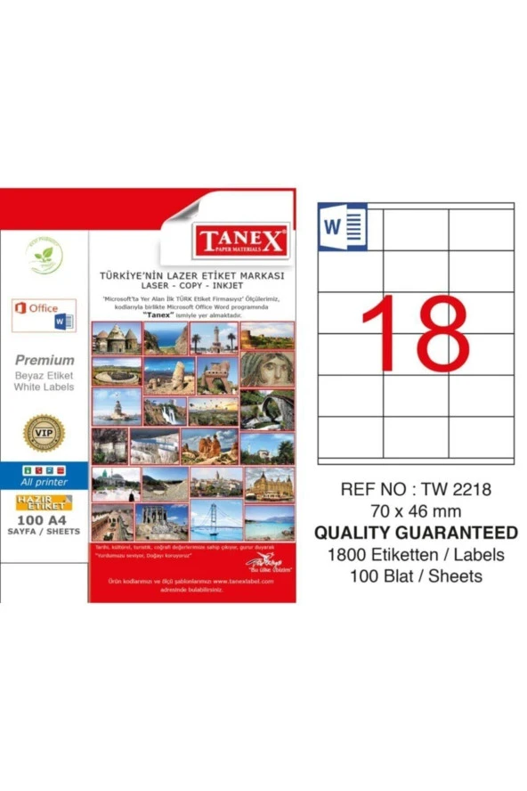 Tanex Lazer Etiket 100 Yaprak 70 x 46 Mm Lazer Yazıcı Etiketi ürün görseli 1