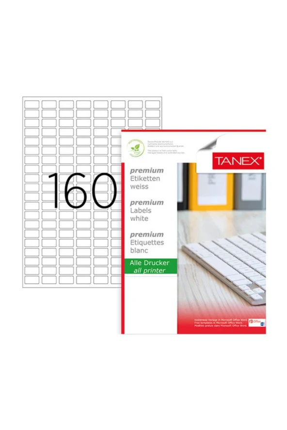 Tanex Lazer Etiket 100 Yaprak 22 x 12 Mm Lazer Yazıcı Etiketi ürün görseli 1