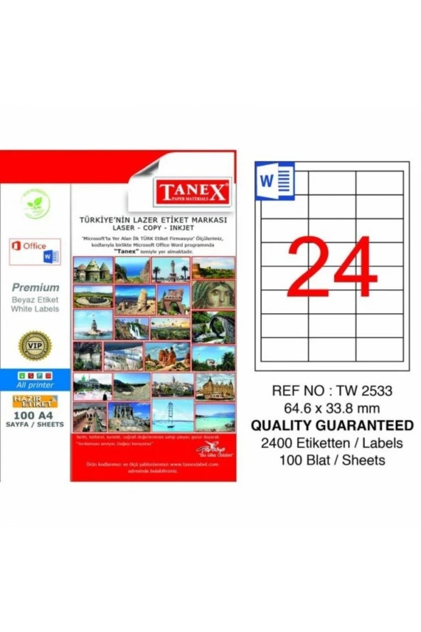 Tanex Lazer Etiket 100 Yaprak 64 x 33 Mm Lazer Yazıcı Etiketi ürün görseli 1