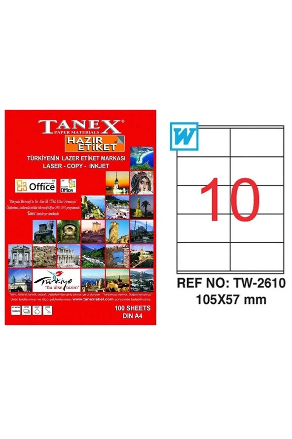 Tanex Lazer Etiket 100 Yaprak 105 x 57 Mm Lazer Yazıcı Etiketi ürün görseli 1