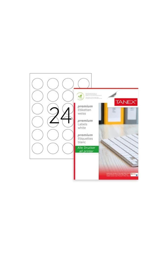 Tanex Lazer Etiket 100 Yaprak 40 Mm Yuvarlak Lazer Yazıcı Etiketi ürün görseli 1