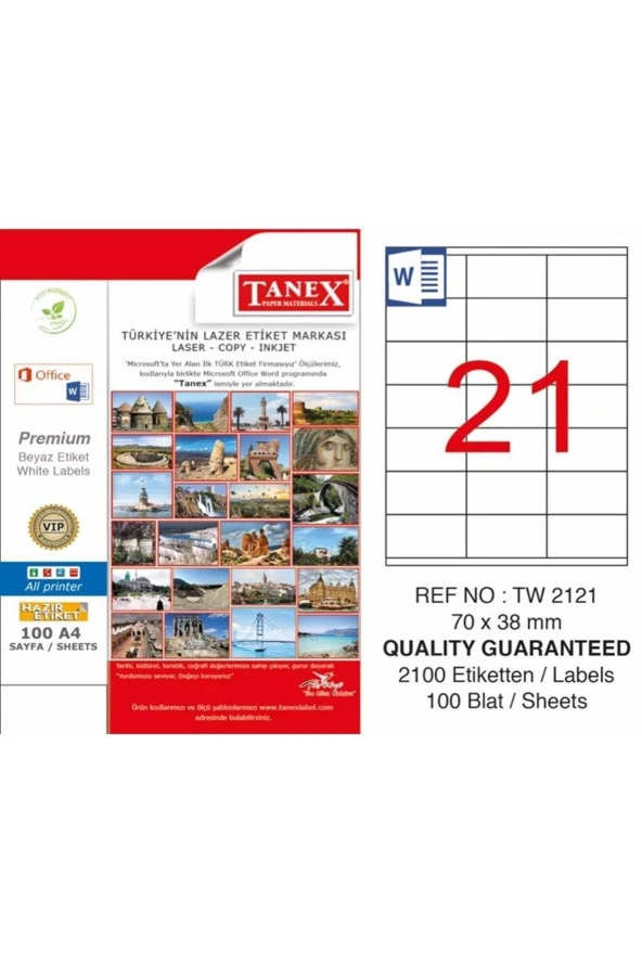 Tanex Lazer Etiket 100 Yaprak 70x38 Mm Lazer Yazıcı Etiketi ürün görseli 1