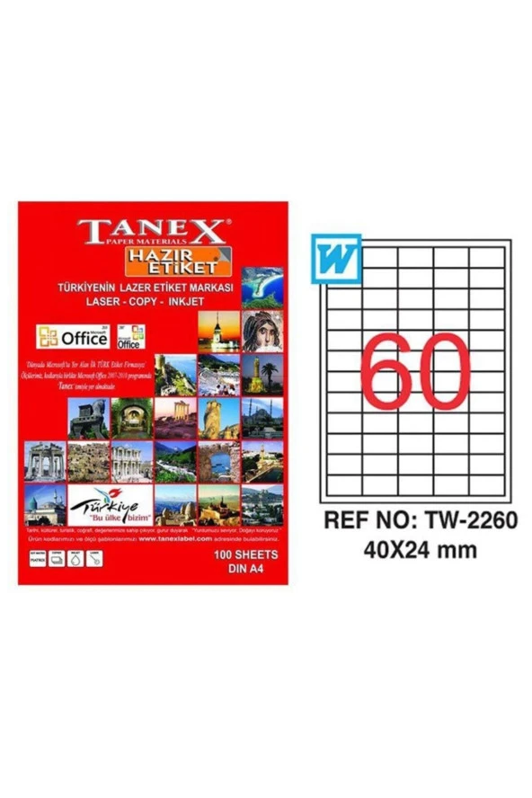 Tanex Lazer Etiket 100 Yaprak 40 x 24 Mm Lazer Yazıcı Etiketi ürün görseli 1