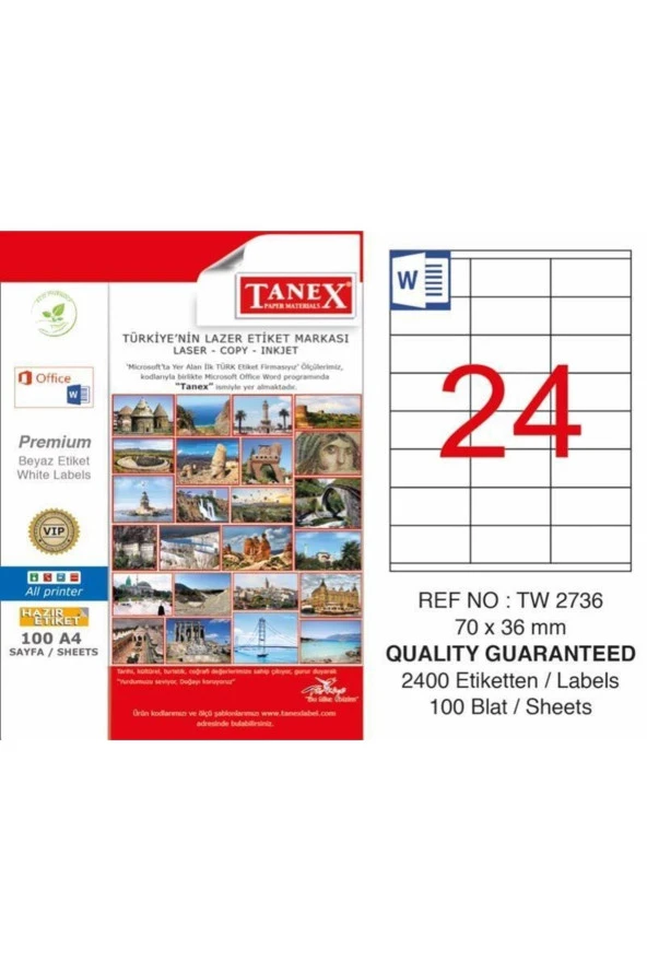 Tanex Lazer Etiket 100 Yaprak 70 x 36 Mm Lazer Yazıcı Etiketi ürün görseli 1